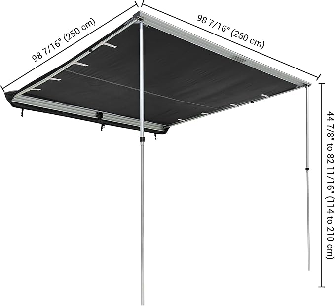 Yescom Ripstop Vehicle Awning 8.2x8.2' Retractable Car Side Roof Rack Overlanding Shade for RV SUV Truck Tailgate Outdoor Camping Travel Gray