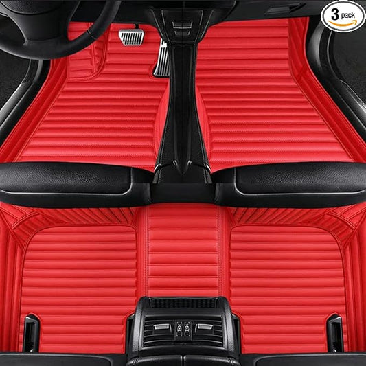 YaruicarCustom Car Floor Mats for 99.99% Sedan SUV Sports Car Men Women Protection Full Coverage Pads Anti-Slip Leather Floor Lining All Weather Car Floor Mats (Red -3D)
