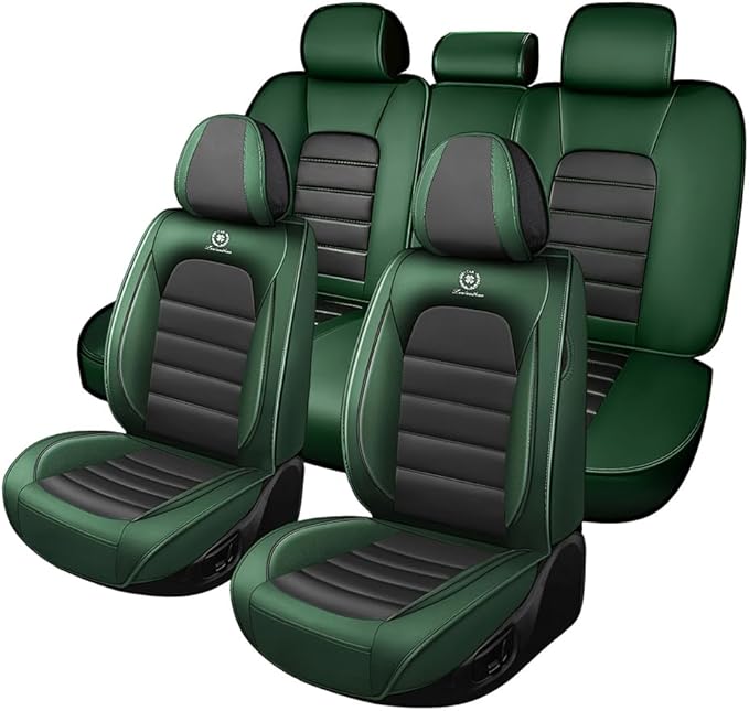 5 Seat Covers Fit for Acura Integra 2023-2026, Waterproof Premium Leather Automotive Accessories Seat Protectors Seat Cushions Wear-Resistant Car Seat Covers(Black&Green,Full Set)