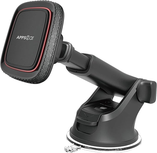 APPS2Car Magnetic Phone Mount for Car, Dashboard & Windshield Suction Cup Holder with Telescopic Arm, Requires Metal Plate (Included), Universal Fit for iPhone & Android Smartphones