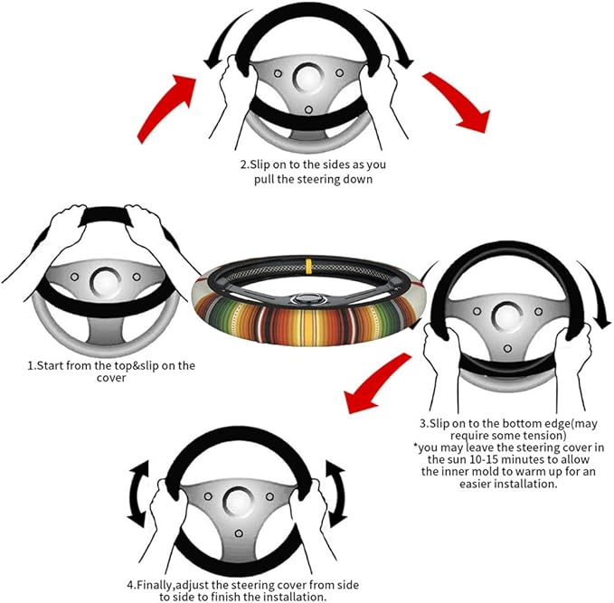 Swono Mexican Boho Steering Wheel Cover Colorful Stripes Geometric Universal 15 Inch Auto Car Steering Wheel Covers SUV Anti Slip Wheel Wrap Protector for Men Women