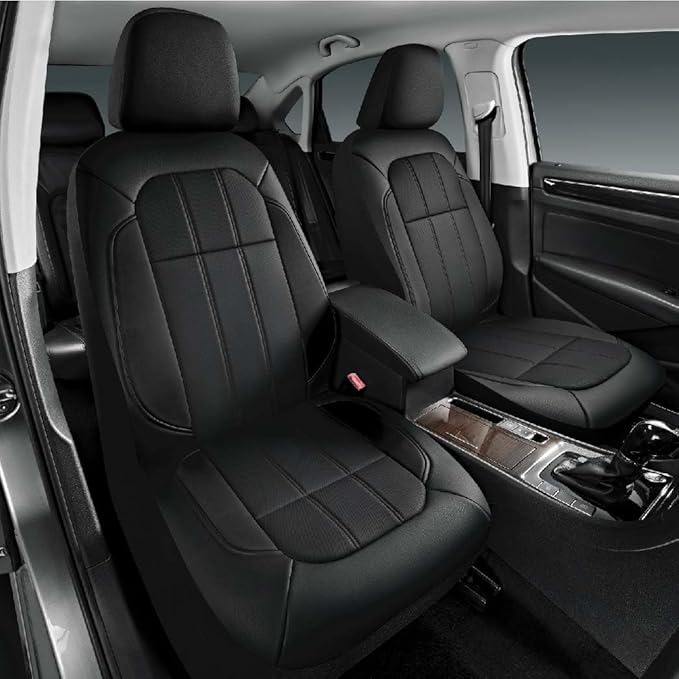 Road Comforts Car Seat Covers, Breathable Leather Seat Covers, Car Seat Covers Front Seats Airbag Compatible, Automotive Seat Covers for Most Cars, Vans, Trucks, SUV-Black
