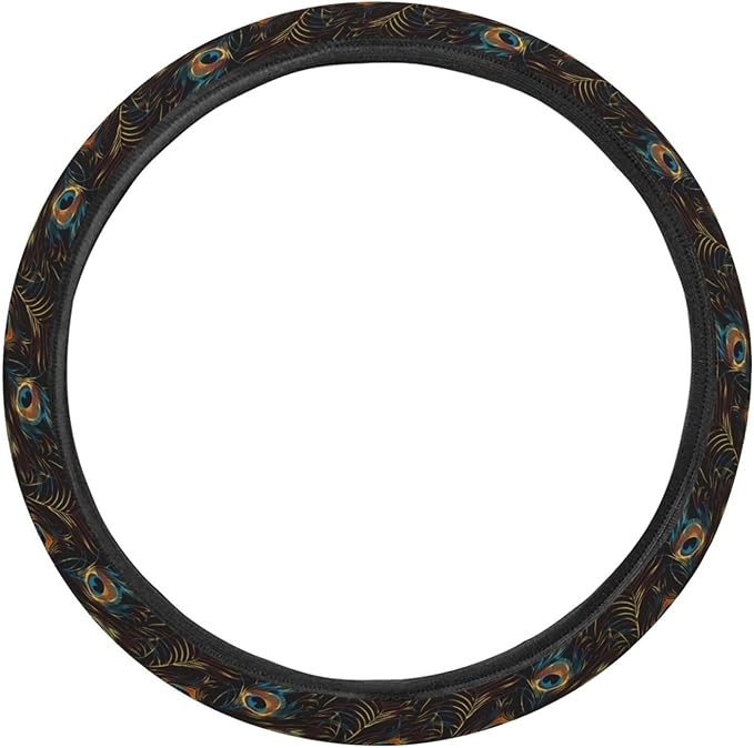 Peacock Feather Pattern Steering Wheel Covers Anti-Slip Elasticity Car Accessories Steering Wheel Protector Universal 15 Inch for Cars SUV Vehicle Truck