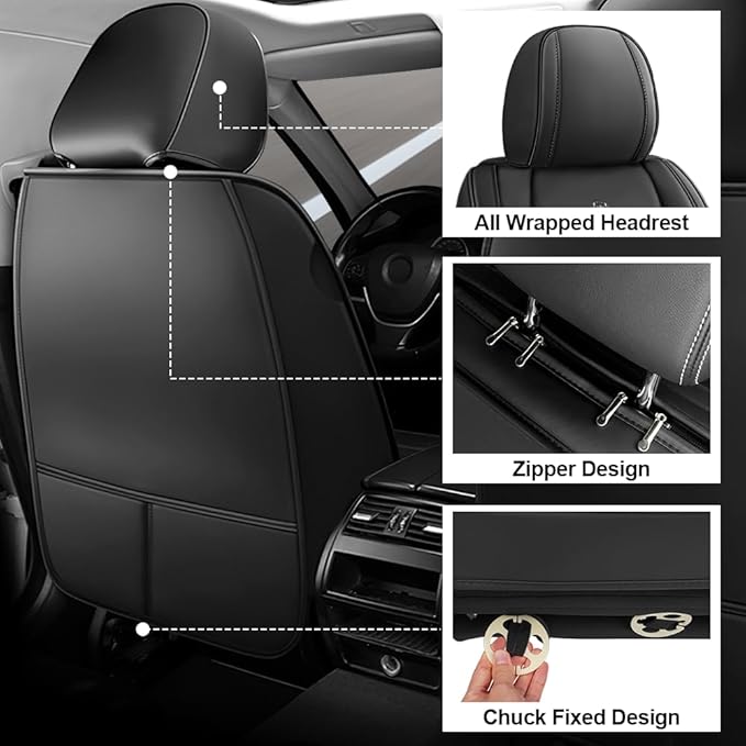 Seat Covers Fit for Subaru Crosstrek 2016-2026 Nappa Leather Waterproof Breathable Car Seat Cover, Easy to Install Airbag Compatibility, Auto Interior Accessories(Full Set with Pillow, Black)