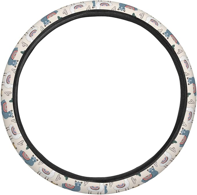 Dujiea Alpaca Cactus Elastic Stretch Steering Wheel Cover, Anti-Slip and Durable Car Steering Wheel Accessories for Women Men, 15 Inch Universal Fit Car, Truck, SUV