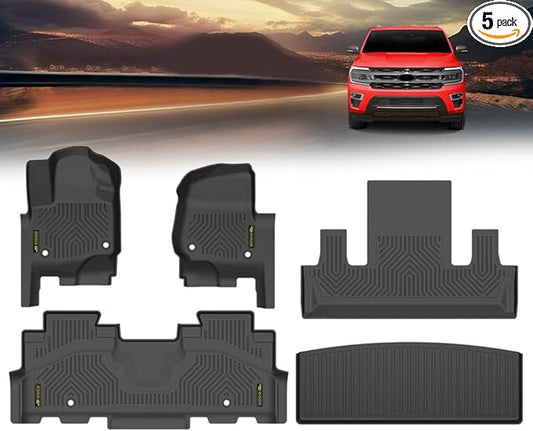 TPE Floor Mats Cargo Liners All-Weather Protection Compatible with Ford Expedition 2018-2025 with 2nd Row Bucket Seats Only for Carpet Flooring 1st & 2nd & 3rd 5PCS alfombras para carro