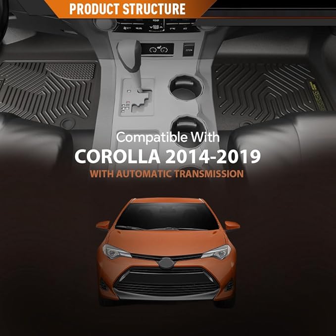 ANDPLAY TPE Floor Mats Liners 3PCS Compatible with Toyota Corolla 2014 2015 2016 2017 2018 2019 All Weather Protection Black Floor Liners alfombras para carro