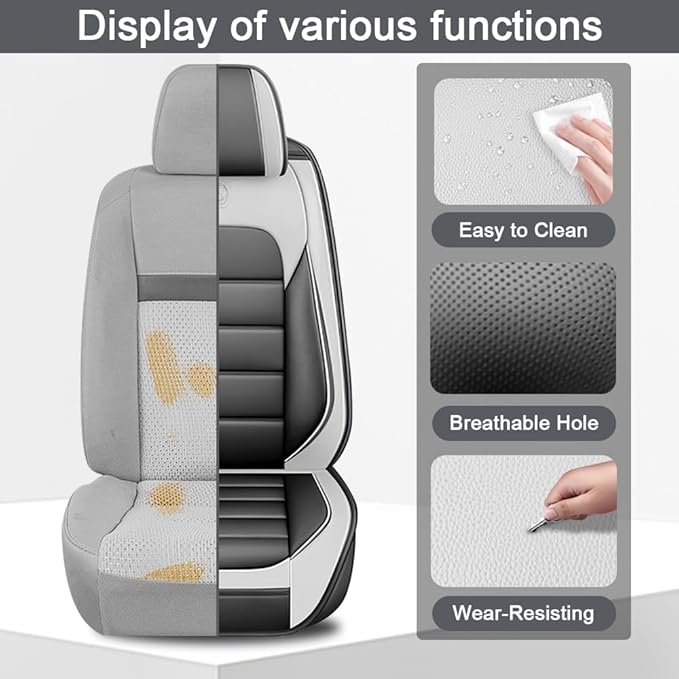 5 Seat Covers Fit for Acura Integra 2023-2026, Waterproof Premium Leather Automotive Accessories Seat Protectors Seat Cushions Wear-Resistant Car Seat Covers(Gray&White,Full Set)