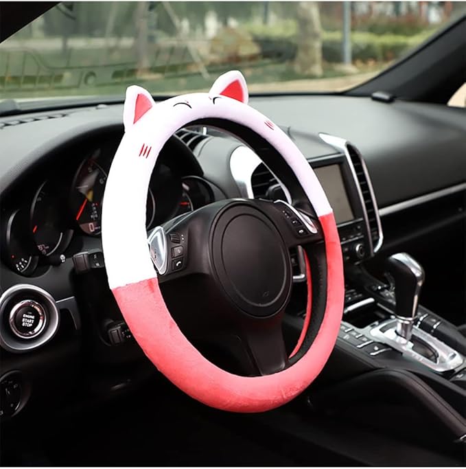 Anime Steering Wheel Cover Women Cute Cartoon Cat Lucky Steering Wheel Protector 15inch