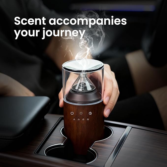 Waterless Essential Oil Nebulizing Portable Wireless Diffuser, Premium Glass and Solid Wood Aroma Diffuser for Home Office Bedroom Car, Elegant Gift Packaging with Essential Oil 10ml (Orange)