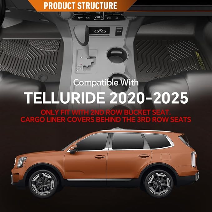 ANDPLAY TPE Floor Mats Liners 4PCS Compatible with Kia Telluride 2020 2021 2022 2023 2024 2025 All Weather Protection Black Floor Liners alfombras para carro