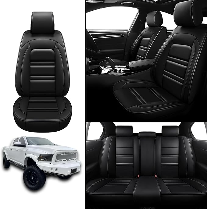 Seat Covers for Dodge ram 2500 2004-2011 | 5-Seats Leather Seat Covers, Easy to Install Automotive Seat Covers Full Set (Full Set, Black)