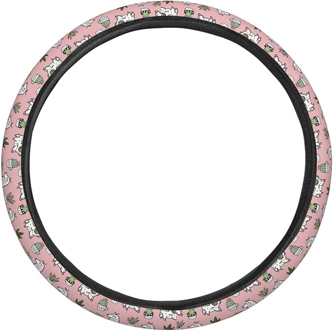 Dujiea Pink Alpaca Cactus Elastic Stretch Steering Wheel Cover, Anti-Slip and Durable Car Steering Wheel Accessories for Women Men, 15 Inch Universal Fit Car, Truck, SUV