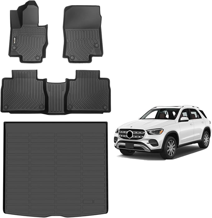 AIPOIL® Floor Mats & Cargo Liner Set for 2020-2024 2025 Mercedes Benz GLE& GLE 350& GLE 450 (No for Coupe) All Weather Protection TPE Anti-Slip Automotive Full Set Custom Car Mats Accessories - Black