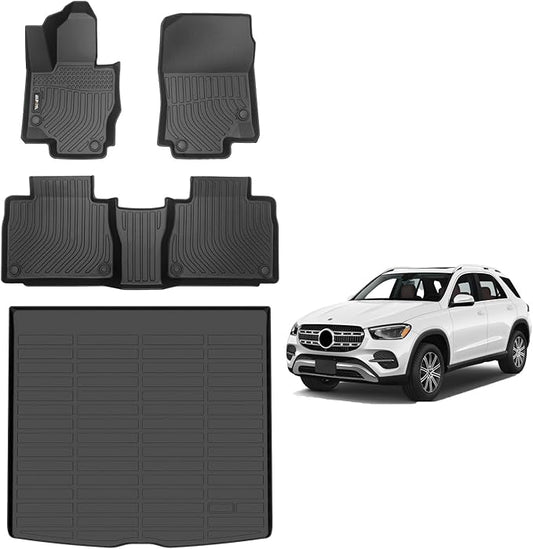 AIPOIL® Floor Mats & Cargo Liner Set for 2020-2024 2025 Mercedes Benz GLE& GLE 350& GLE 450 (No for Coupe) All Weather Protection TPE Anti-Slip Automotive Full Set Custom Car Mats Accessories - Black
