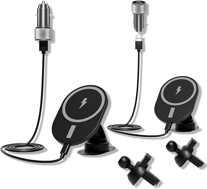 Car Phone Holder 2Pack,15W-Qi Fast Charging Cell Phone Holder for Your Car with QC3.0 Car Charger,Car Mount & Dashboard Windshield Air Vent Mount for iPhone 17/16/15/14/13/12/11 Pro Max,Samsung Galaxy