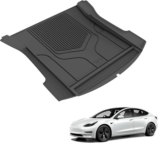 3W Tesla Model 3 Trunk Mats 2021 2022 2023, Cargo Liner TPE All Weather Custom Fit Liner Odorless Heavy Duty Black