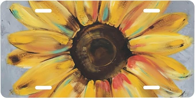 Sunflower Front License Plate Aluminum Decorative License Plates Funny Metal Car Plate 6"X12" Novelty Vanity Tag Cover with 4 Holes Car Decor Accessory
