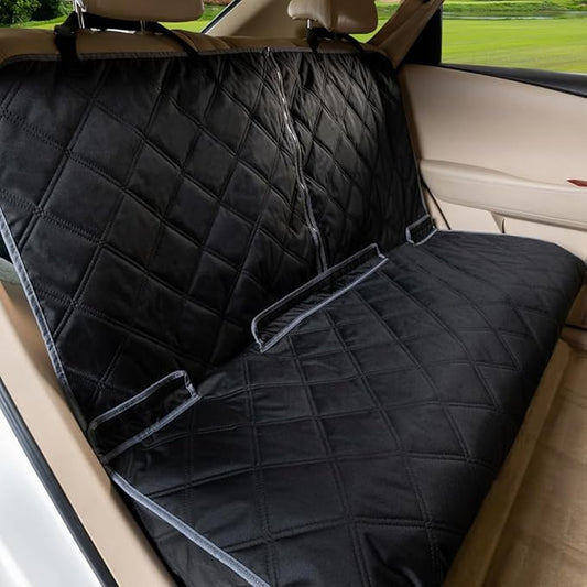 ZQ Bench Car Seat Cover for Dogs, Waterproof Rear Seat Protector Stays Securely in Place for Pets, Dog Backseat Cover Fit for Standard Cars & SUVs (Black)