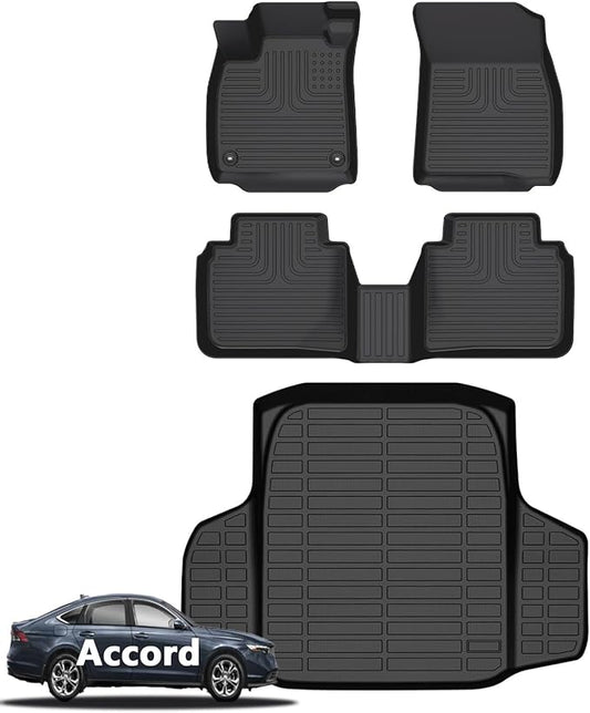 Wayhigh-for Honda Accord & Accord Hybrid 2023 2024 2025 2026 All Weather Floor Mats and Cargo Mat Set TPE Car Mats Waterproof Heavy Duty Rubber Floor Liners Accord Accessories