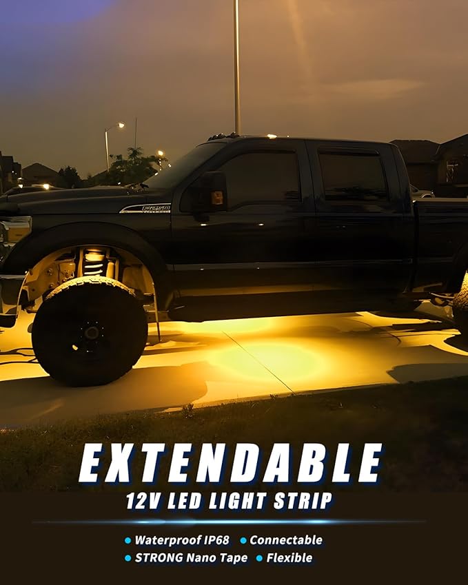 12V Led Light Strip 18" Connectable Amber LEDs Strip Lights for Car Motorcycle Golf Cart Automotive Trucks Boat Marine Waterproof Amber Led Strip, 4Pack