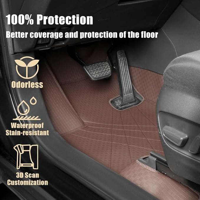 EKR Custom Floor Mats for Tesla Model 3 2024-2025, Front & 2nd Row Luxury Car Floor Mat Fit Model 3 2024 2025 - Leatherette Floor Liners(Brown)