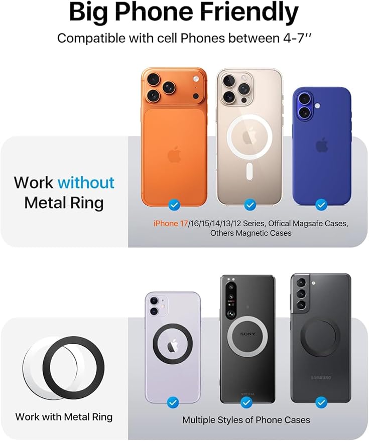 andobil Upgraded for Magsafe Car Mount Pro [Strongest Magnet, Big Phone Friendly] 360° Rotation Magnetic Phone Holder for Car Vent for iPhone 17 Pro Max 16/15/14/13/12 Samsung S25/S24 (Carbon Fiber)