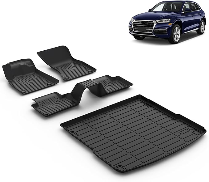 All Weather Car Floor Mats & Cargo Liner Set Fit for Audi Q5 2018-2024 2025 (Not for Q5 PHEV Models) Floor Liners Trunk Liner Audi Q5 Cargo Mat Accessories Black