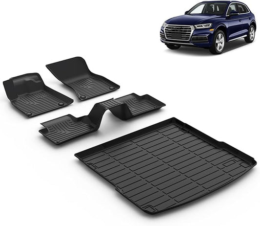 All Weather Car Floor Mats & Cargo Liner Set Fit for Audi Q5 2018-2024 2025 (Not for Q5 PHEV Models) Floor Liners Trunk Liner Audi Q5 Cargo Mat Accessories Black