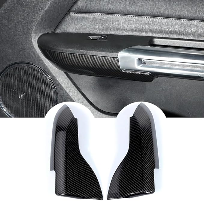 Door Armrest Panel Trim Cover Inner Door Handle Frame Sticker Compatible with Ford Mustang 2015-2025 Interior Accessories (Carbon Fiber Black)