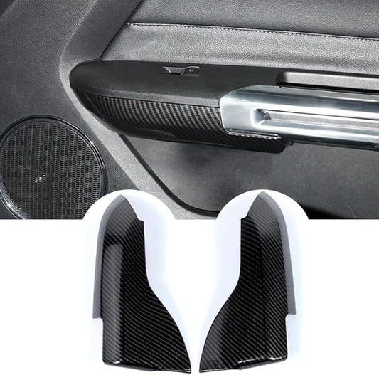 Door Armrest Panel Trim Cover Inner Door Handle Frame Sticker Compatible with Ford Mustang 2015-2025 Interior Accessories (Carbon Fiber Black)