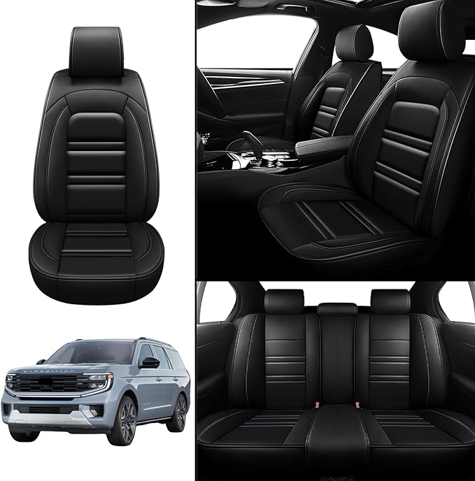 Seat Covers for Ford Expedition 1997-2025 | 5-Seats Leather Seat Covers, Easy to Install Automotive Seat Covers Full Set (Full Set, Black)