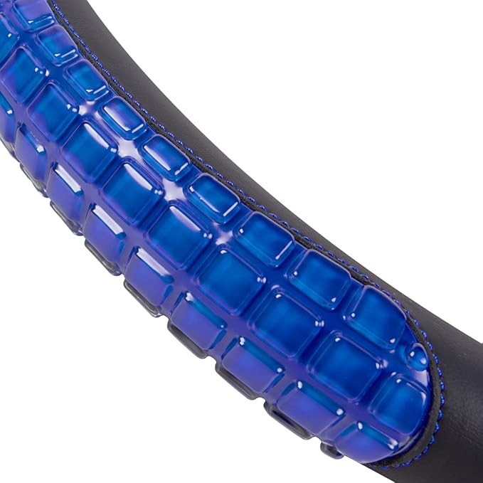 Flying Banner car Steering Wheel Cover Gel Massage Velvet Cool Warm Universal Size 15 inches SUV Truck Anti Slip Odorless Summer Winter (Black Blue, Gel Massage)
