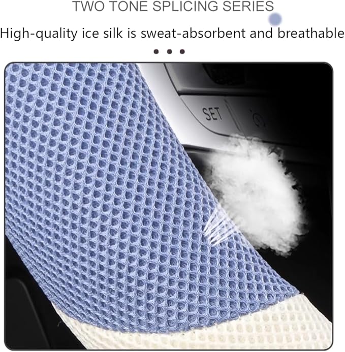 38cm Car Steering Wheel Cover, Universal 15 inch, Microfiber Breathable Ice Silk, Anti-Slip, Odorless, Easy Carry, Blue and White Contrast Design, Cute Cat for Girls, Ladies, Women