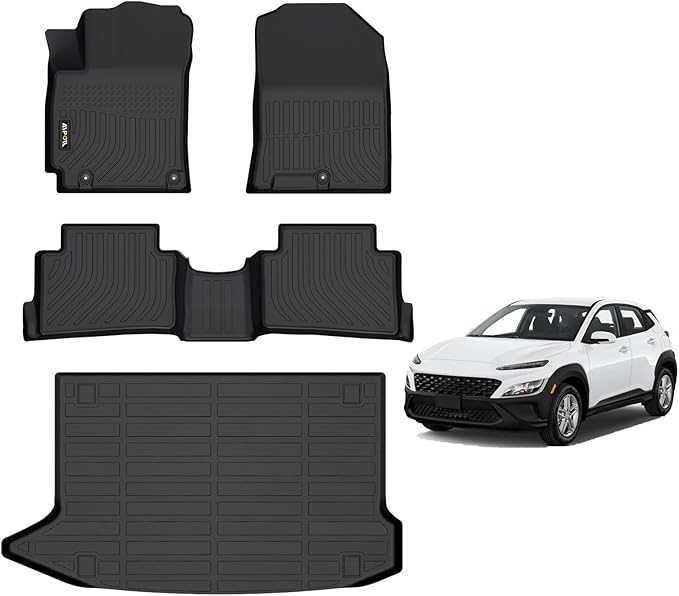 AIPOIL®TPE Floor mats Custom for 2018-2023 Hyundai Kona & 2022-2023 Hyundai Kona N (Not compatible with EV) All Weather Protection TPE Anti-Slip Automotive Full Set Custom Car Mats Accessories - Black