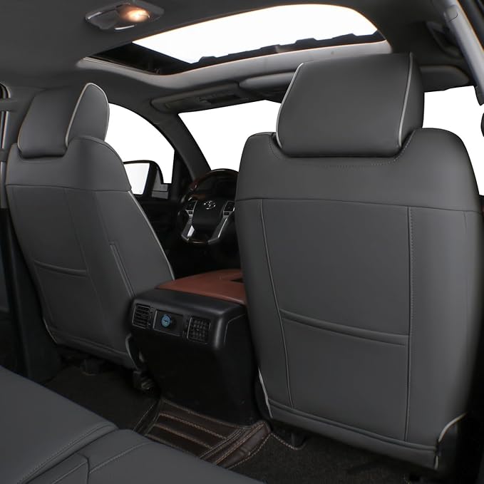 EKR Custom Fit Tacoma Front Car Seat Covers for Select Toyota Tacoma 2016 2017 2018 2019 2020 2021 2022 2023 Double Cab/Access Cab - Front Row Only, Leather(Gray)