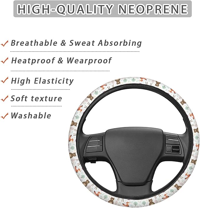 Dujiea Cute Animals Elastic Stretch Steering Wheel Cover, Anti-Slip and Durable Car Steering Wheel Accessories for Women Men, 15 Inch Universal Fit Car, Truck, SUV