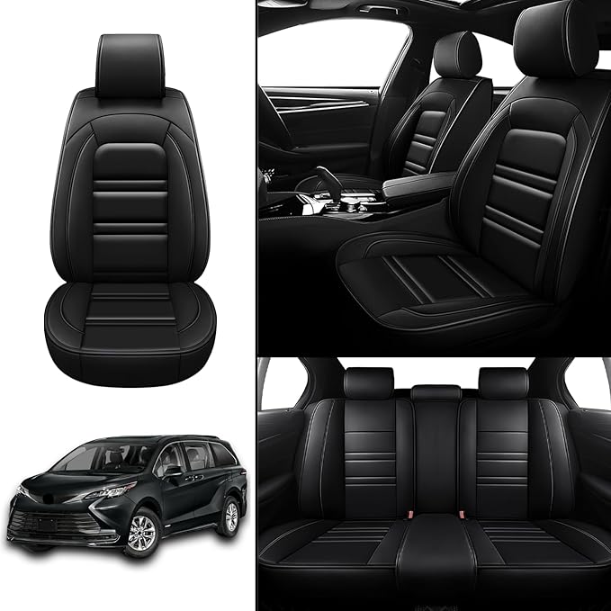Seat Covers for Toyota Sienna 2004-2025 | 5-Seats Leather Seat Covers, Easy to Install Automotive Seat Covers Full Set (Full Set, Black)