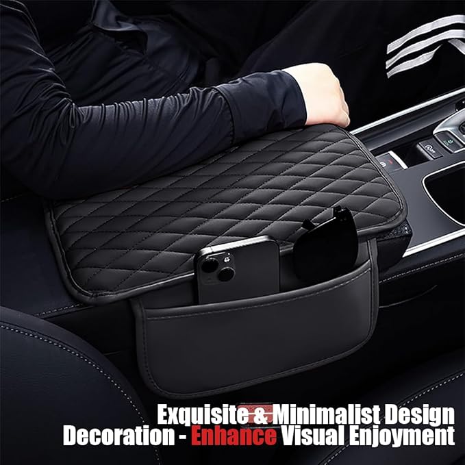 ESKONKE [Upgraded] Car Center Console Cover with 2 Storage Bags - Premium Nappa Leather Armrest Cover, Scratch & Wear Resistant, Waterproof Car Interior Accessories (Classic - Pink)