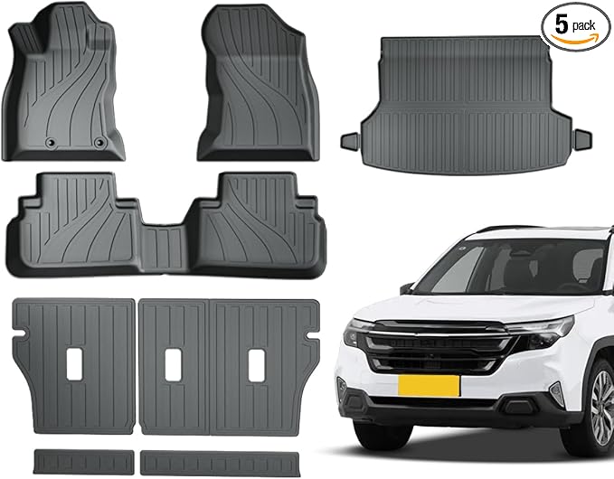 TPE Floor Mats &Trunk Mat for Subaru Forester 2019-2024 with Backrest Mat，All Weather Car Floor Liners & Cargo Liner, Durable, Odorless, Easy to Clean (5-Piece Set, Black)