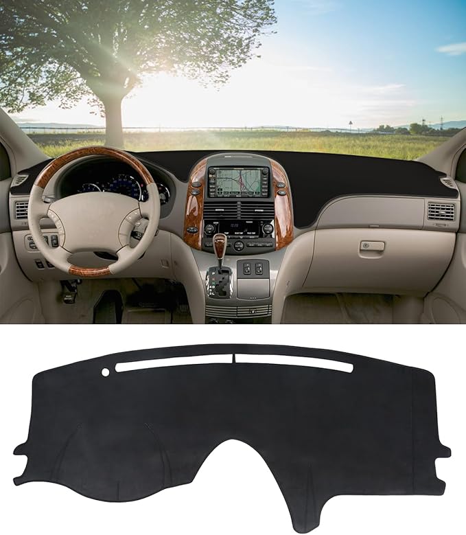 BIBLOZ Dash Cover for Toyota Sienna 2004-2010 Accessories Black Flannel Dashboard Cover Mat Car Dashboard UV Sun Protection