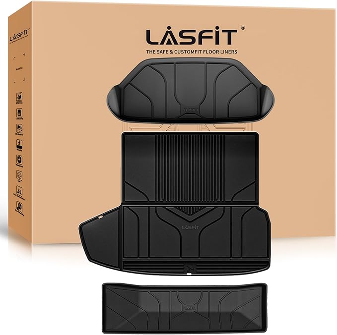 LASFIT Premium Extra Thick Trunk Mats for Tesla Model S & Model S Plaid 2025/2024/2023/2022/2021 | TPE All Weather Custom Fit Frunk Car Mat Cargo Liners Set, 3PC Black