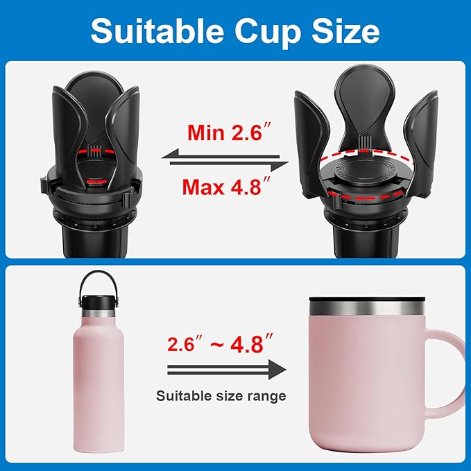 2Pack Car Cup Holder Expander, Cup Holder Extender Adapter with Expandable Arm and Adjustable Base, Compatible with Yeti Ramblers, Hydro Flasks，Stanley, Owala Most Coffee Mugs Bottles & Cups