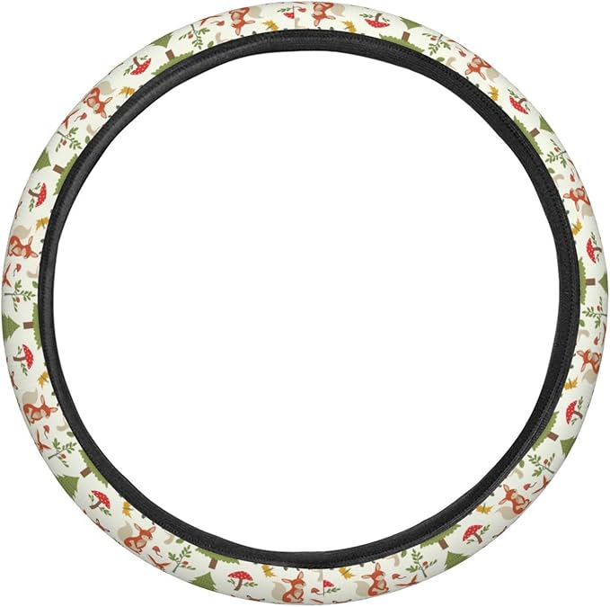 Woodland Animals Steering Wheel Covers Anti-Slip Elasticity Car Accessories Steering Wheel Protector Universal 15 Inch for Cars SUV Vehicle Truck