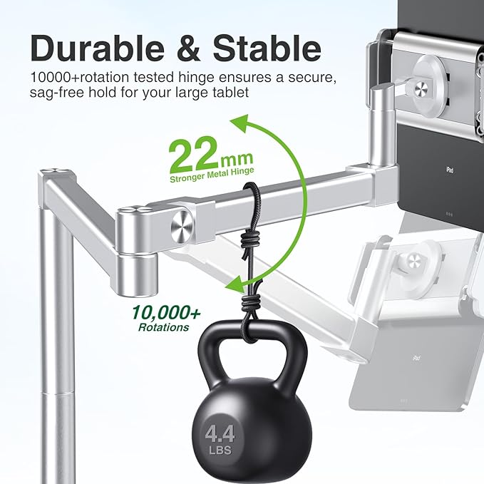 elitehood 28-inch Long Arm iPad Mount for Desk, Adjustable Tablet Desk Mount with Clamp, Sliver Aluminum Tablet Holder Compatible with iPad Pro 13/12.9/11, Air Mini, 4.7-13 inch Tablets & Cell Phones