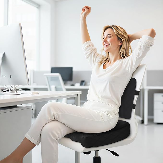 TushGuard Back&Seat Cushion, Car Seat Office Chair Cushions, Memory Foam Lumbar Back Support Pillow, Portable Airplane Seat Cushion for Travel, Computer Desk, Wheelchair, Driving (Black, X-Large)