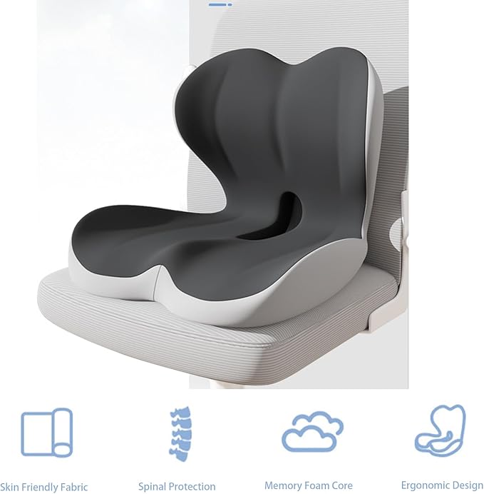 Seat Cushion Premium Ergonomic Memory Foam Car & Office Chair Seat Cushion - Orthopedic Lumbar Support for Back Pain Relief, Non-Slip Design for Car, Truck, Home Chair & Office Seat