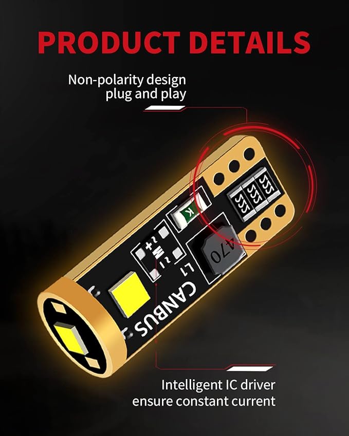 LASFIT 194 LED Bulb 6000K White, T10 168 2825 W5W LED Replacement Light Bulbs, For Dome Map Light, Door Light, Courtesy Light, License Plate Light, Trunk Light, Super Bright (Pack of 6)