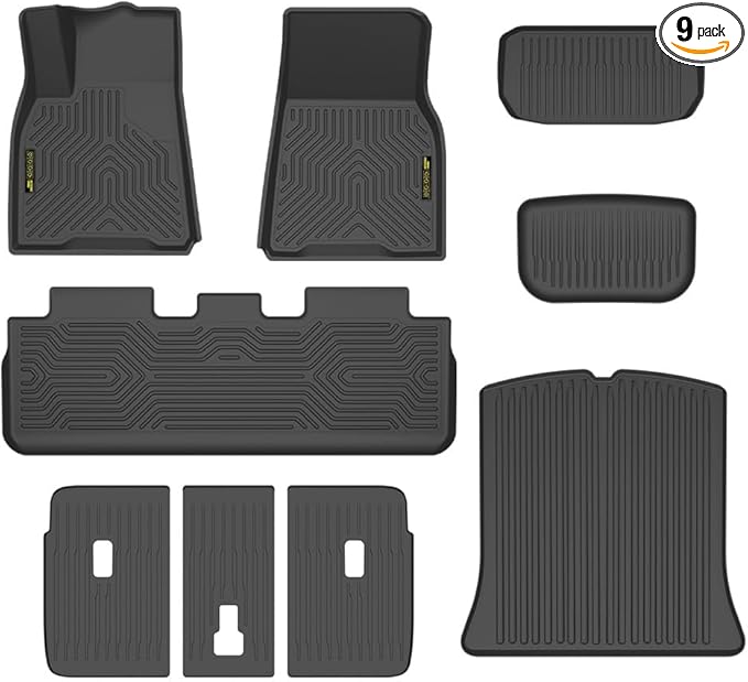 ANDPLAY TPE Floor Mats Liners 9PCS Compatible with Tesla Model Y 2020 2021 2022 2023 2024 5 SEAT (NOT for 7 SEAT) All Weather Protection Black Floor Liners alfombras para carro
