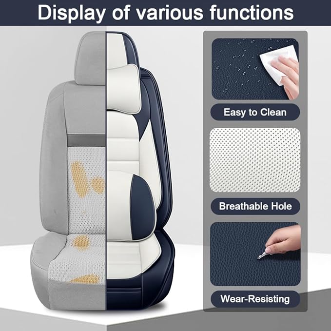 5 Seat Covers Fit for Acura Integra 2023-2026, Waterproof Premium Leather Automotive Accessories Seat Protectors Seat Cushions Wear-Resistant Car Seat Covers(Blue&White,Full Deluxe)